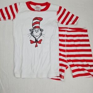 Hanna Anderson Holiday Grinch PJs Sz 140 10 Unisex Red White Christmas Short Set